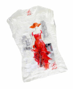 T-shirt dipinta a mano - Lady in red