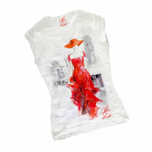 T-shirt dipinta a mano - Lady in red