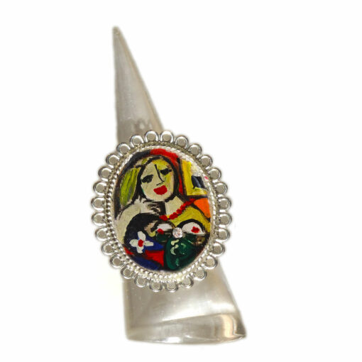 Anello dipinto a mano – Donna che legge di Picasso