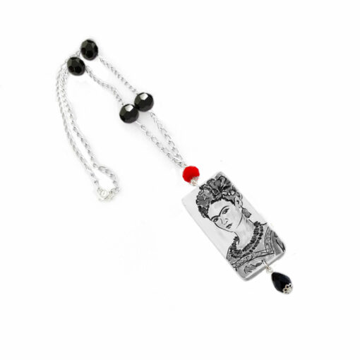 Collana dipinta a mano – Passione per Frida black and white