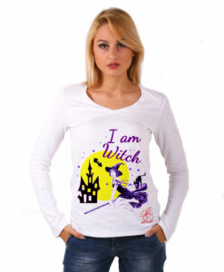 Maglia con scollo a V dipinta a mano - I am witch