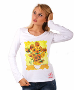 Maglia con scollo a V dipinta a mano - I girasoli di Van Gogh