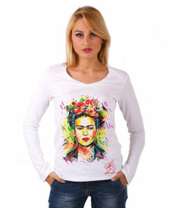 Maglia con scollo a V dipinta a mano - I love Frida Kahlo