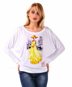 Maglia pipistrello dipinta a mano - Lady in yellow