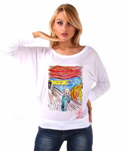 Maglia pipistrello dipinta a mano - L’urlo di Munch cartoon color