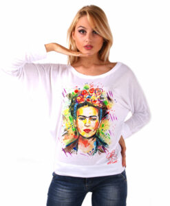 Maglia pipistrello dipinta a mano - I love Frida Kahlo