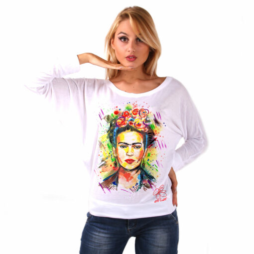 Maglia pipistrello dipinta a mano - I love Frida Kahlo