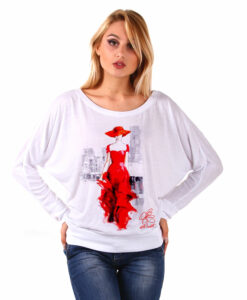 Maglia pipistrello dipinta a mano - Lady in red