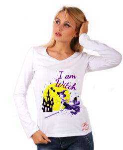 Maglia con scollo a V dipinta a mano - I am witch