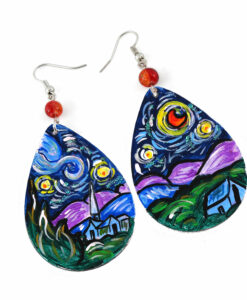 Hand painted earrings - The Starry Night by Van Gogh