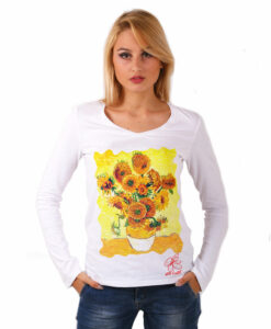 Maglia con scollo a V dipinta a mano - I girasoli di Van Gogh