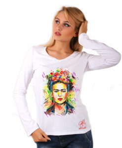 Maglia con scollo a V dipinta a mano - I love Frida Kahlo