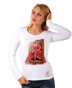 Maglia con scollo a V dipinta a mano - Picture girl