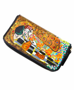 Portafoglio artigianale in pelle dipinto a mano – Il bacio di Klimt