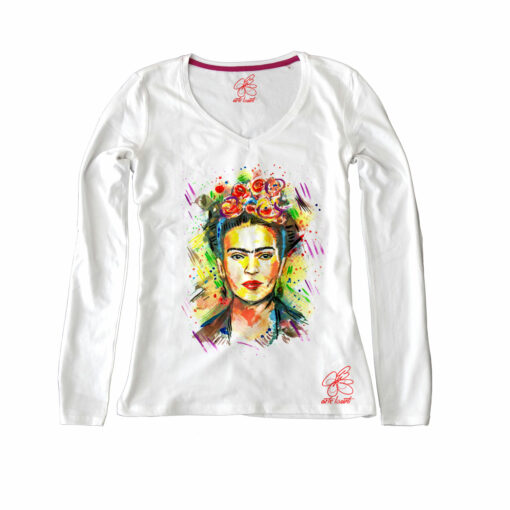 Maglia con scollo a V dipinta a mano - I love Frida Kahlo