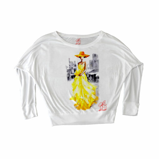 Maglia pipistrello dipinta a mano - Lady in yellow