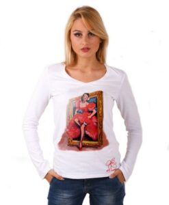 Maglia con scollo a V dipinta a mano - Picture girl