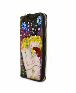 Portafoglio artigianale in pelle dipinto a mano – Madre e figlio di Klimt