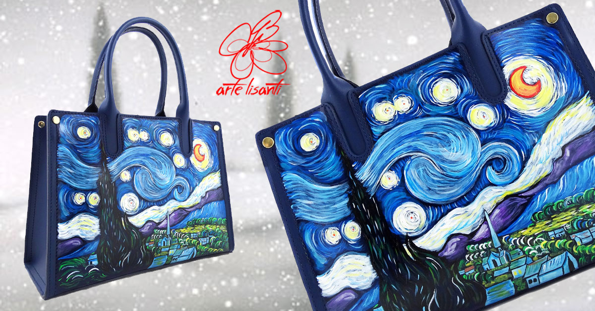 Borsa dipinta a mano – La notte stellata di Van Gogh