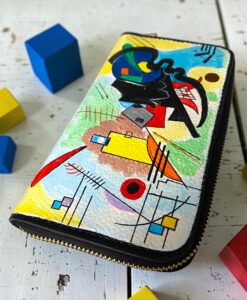Portafoglio in pelle dipinto a mano – Blu, giallo, rosso di Kandinskij