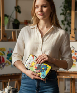 Portafoglio in pelle dipinto a mano – Blu, giallo, rosso di Kandinskij