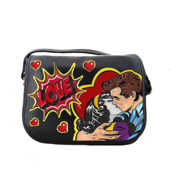 Hand-painted bag - Love, tribute to Roy Lichtenstein
