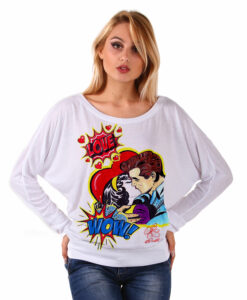 Maglia pipistrello dipinta a mano - Love, omaggio a Roy Lichtenstein