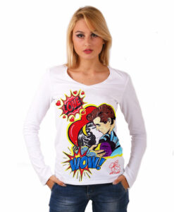 Maglia con scollo a V dipinta a mano - Love, omaggio a Roy Lichtenstein