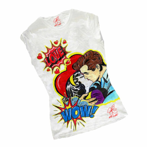 T-shirt dipinta a mano - Love, omaggio a Roy Lichtenstein