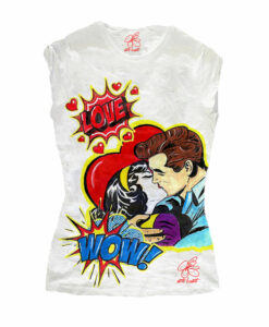 T-shirt dipinta a mano - Love, omaggio a Roy Lichtenstein
