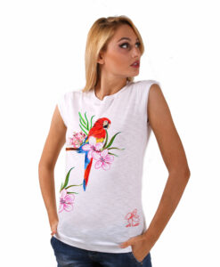 T-shirt dipinta a mano - Red parrot