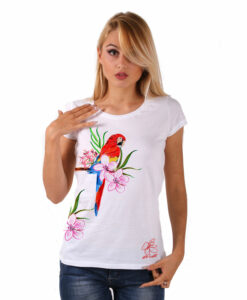 Maglietta dipinta a mano - Red parrot