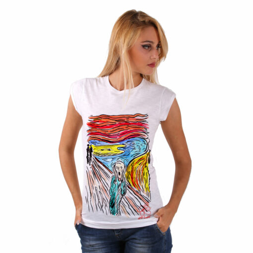 Maglietta dipinta a mano - L'urlo di Munch cartoon color