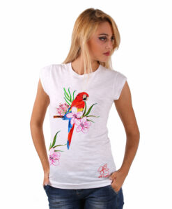 T-shirt dipinta a mano - Red parrot