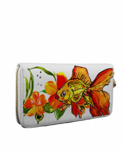 Portafoglio dipinto a mano – Fish and flowers