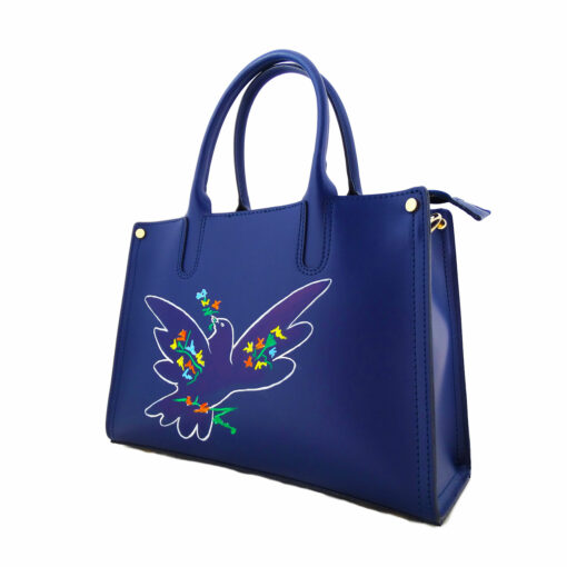 Borsa dipinta a mano – Colomba blu di Picasso