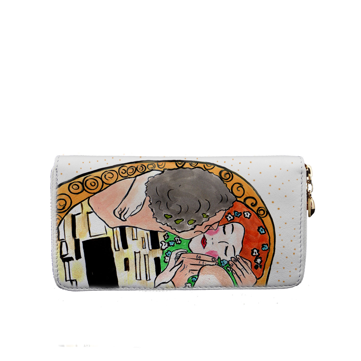 Portafoglio in pelle dipinto a mano – Il bacio di Klimt cartoon color