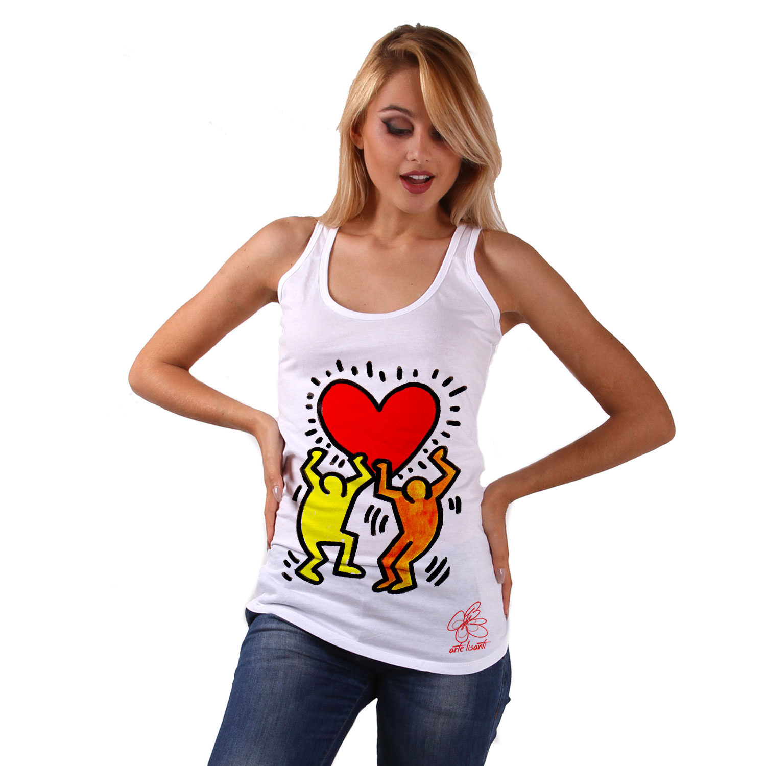 Hand-painted Tank top - Tribute to Keith Haring