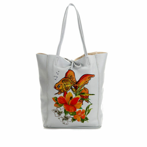 Borsa dipinta a mano – Fish and flowers