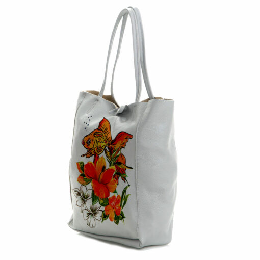 Borsa dipinta a mano – Fish and flowers