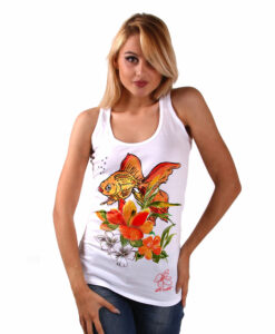 Hand-painted Tank top - Fish and flowers