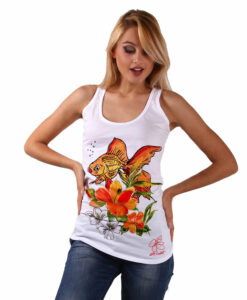 Hand-painted Tank top - Fish and flowers