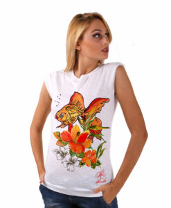 T-shirt dipinta a mano - Fish and flowers