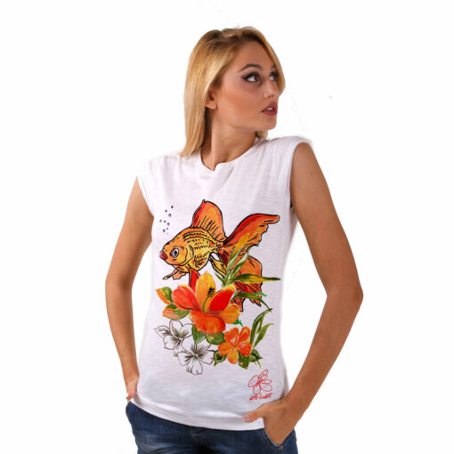 T-shirt dipinta a mano - Fish and flowers