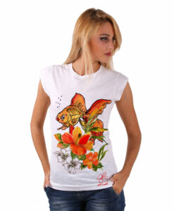 T-shirt dipinta a mano - Fish and flowers