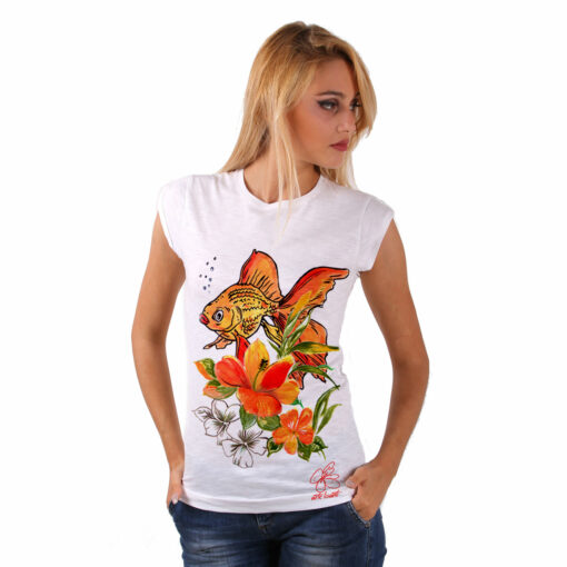 T-shirt dipinta a mano - Fish and flowers