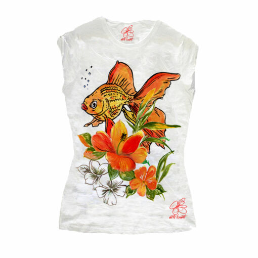 T-shirt dipinta a mano - Fish and flowers