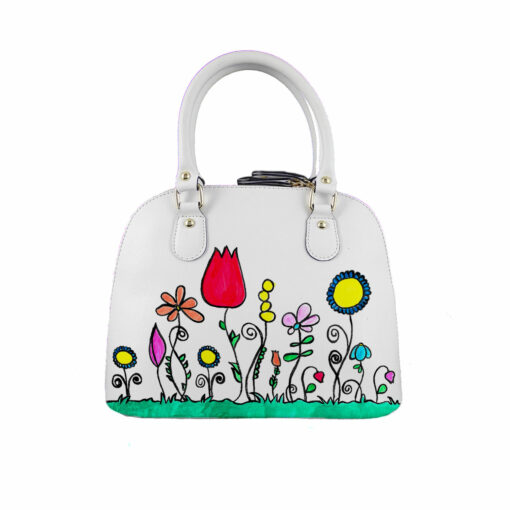 Borsa in pelle dipinta a mano – Fiori naif