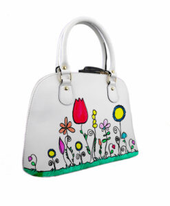 Borsa in pelle dipinta a mano – Fiori naif