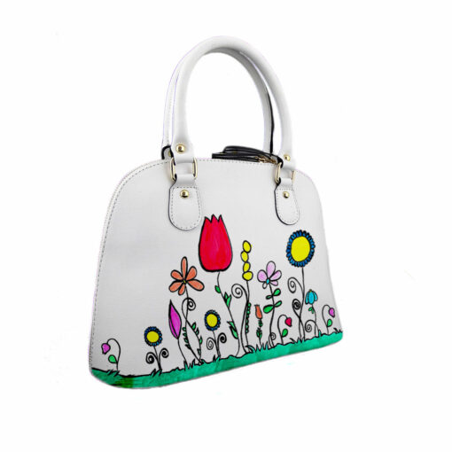 Borsa in pelle dipinta a mano – Fiori naif